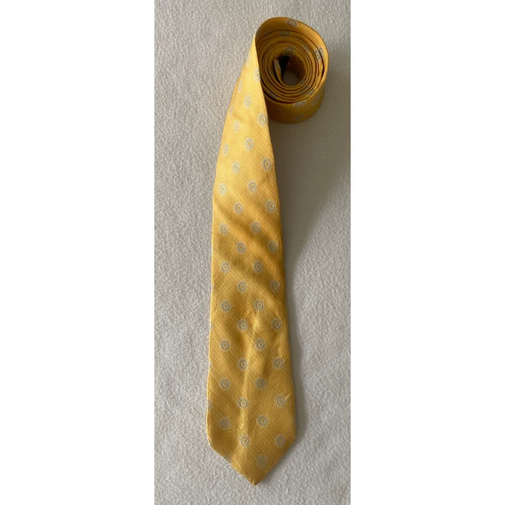 Brooks Brothers Makers  Merchant Yellow Silk Mens Necktie Usa Made 35 X 61